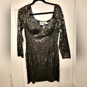 NITE LINE Vintage Stretch Black Sequin Dress